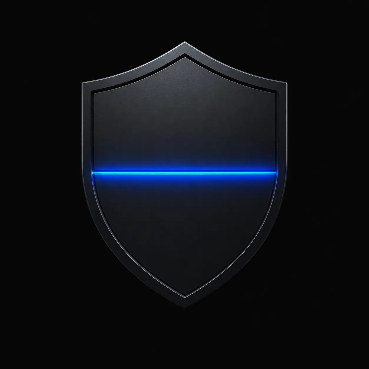 Bouclier noir mat traversé d'une barre lumineuse bleu cobalt, illustrant la performance technique mesurable d'un actif REIGNCORE